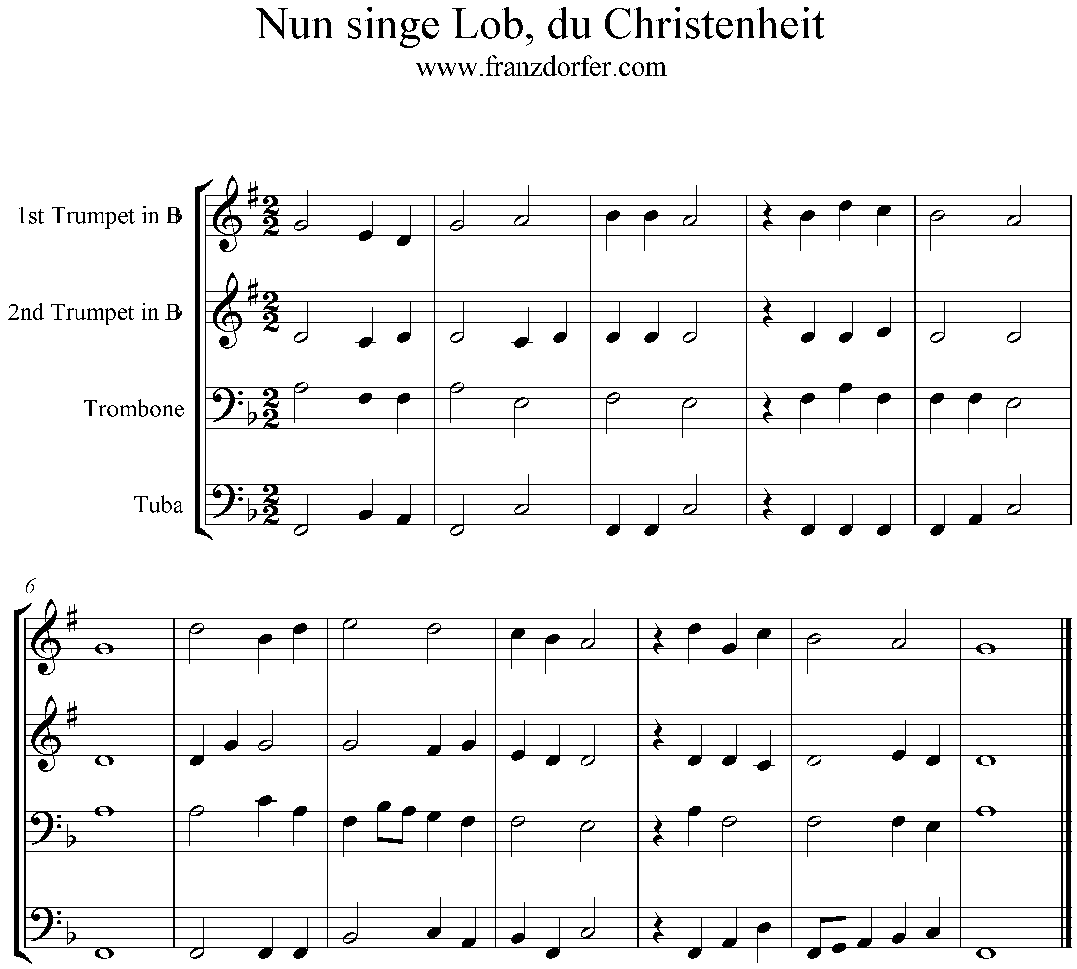 Brassquartett Noten - Nun singe Lob